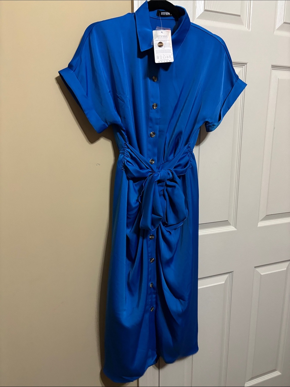 Bitten by Sarah Jessica Parker Cobalt Blue Button-Front Tie-Waist Midi Dress